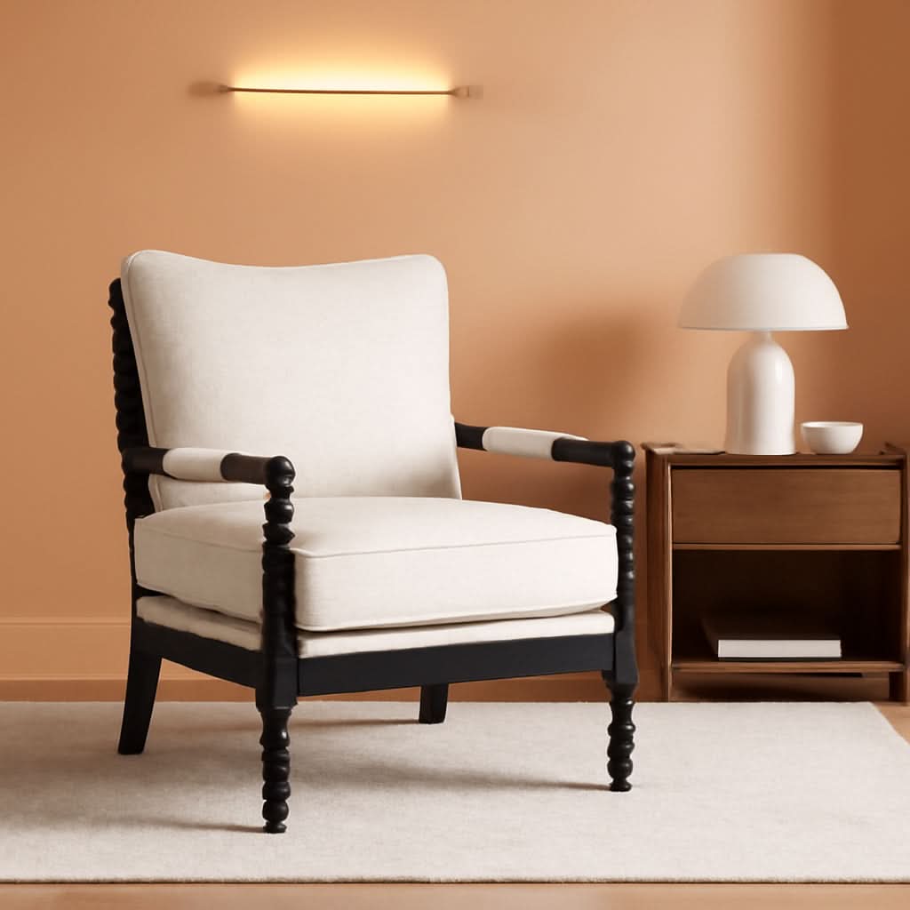European Linen Spindle Armchairs Set Pair Cushions