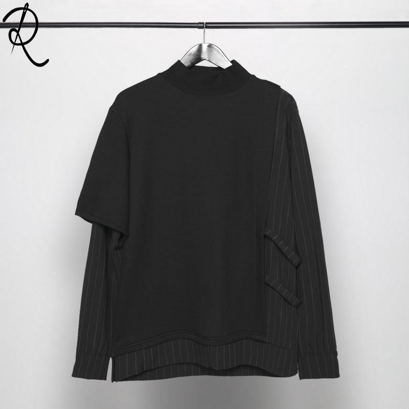 Autumn Dark Port-style Asymmetrical Striped Patchwork Faux Two-piece