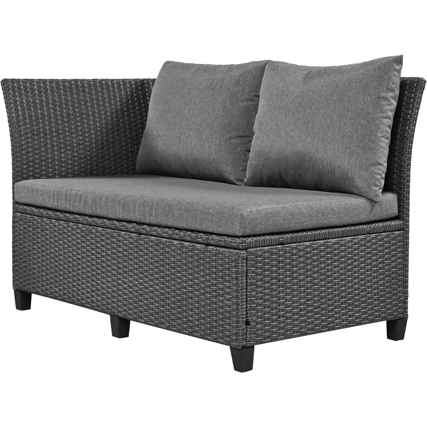 Outdoor Sectional Set PE Wicker Steel Gray 5 Piece L-Shape Seats 7