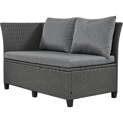 Outdoor Sectional Set PE Wicker Steel Gray 5 Piece L-Shape Seats 7