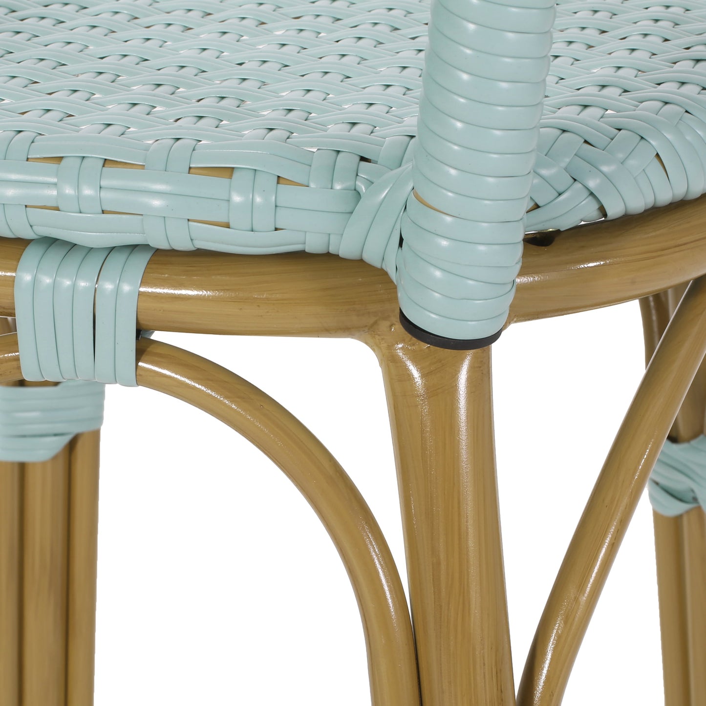 29.5 Inch Outdoor PE Rattan Aluminum French Barstools, Set of 2, Light Teal