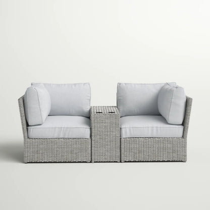 Outdoor Patio Loveseat Set HDPE Wicker Gray 3 Piece Cup Holder Table