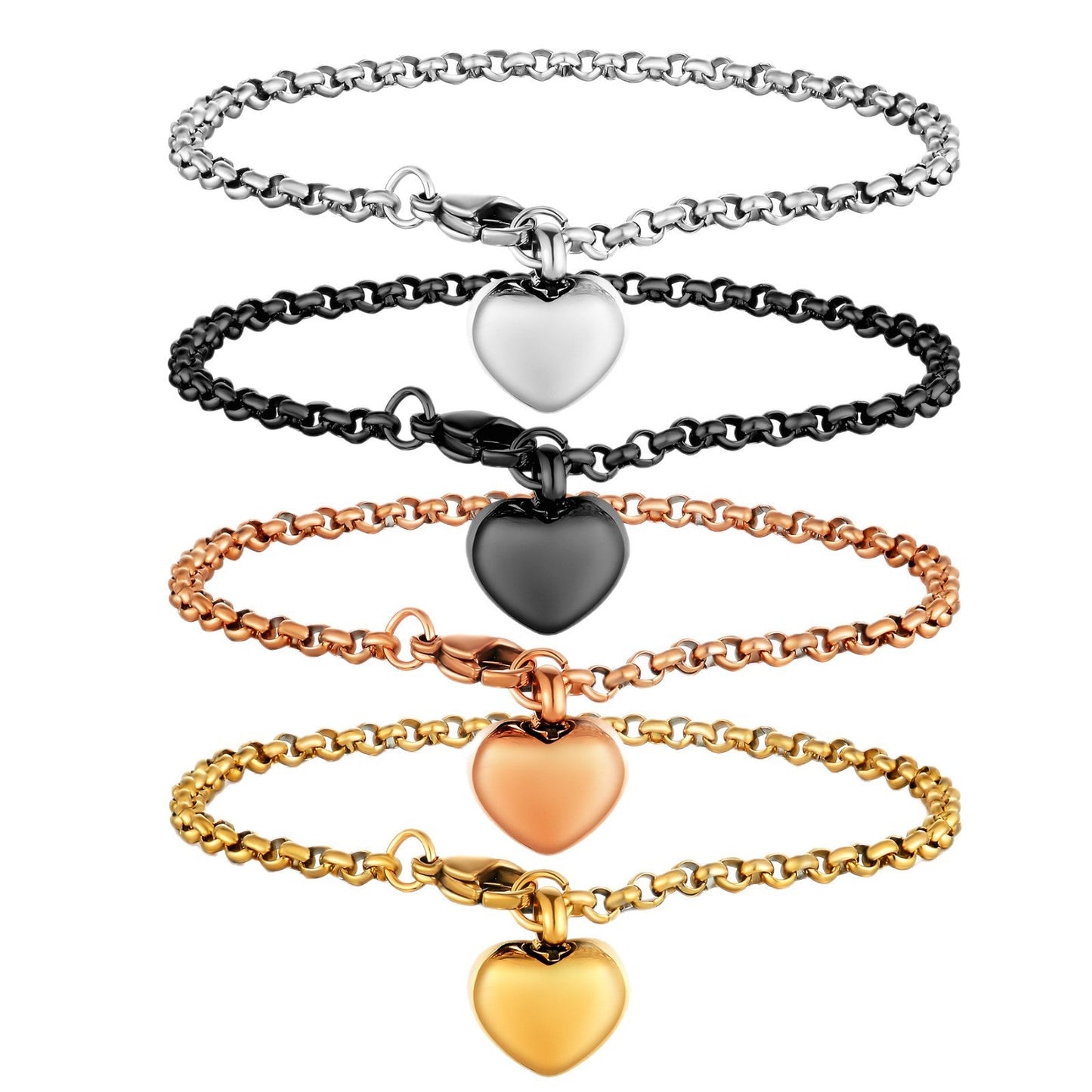 European And American-style Stainless Steel Round Pearl Chain Bracelet With A Heart Shape