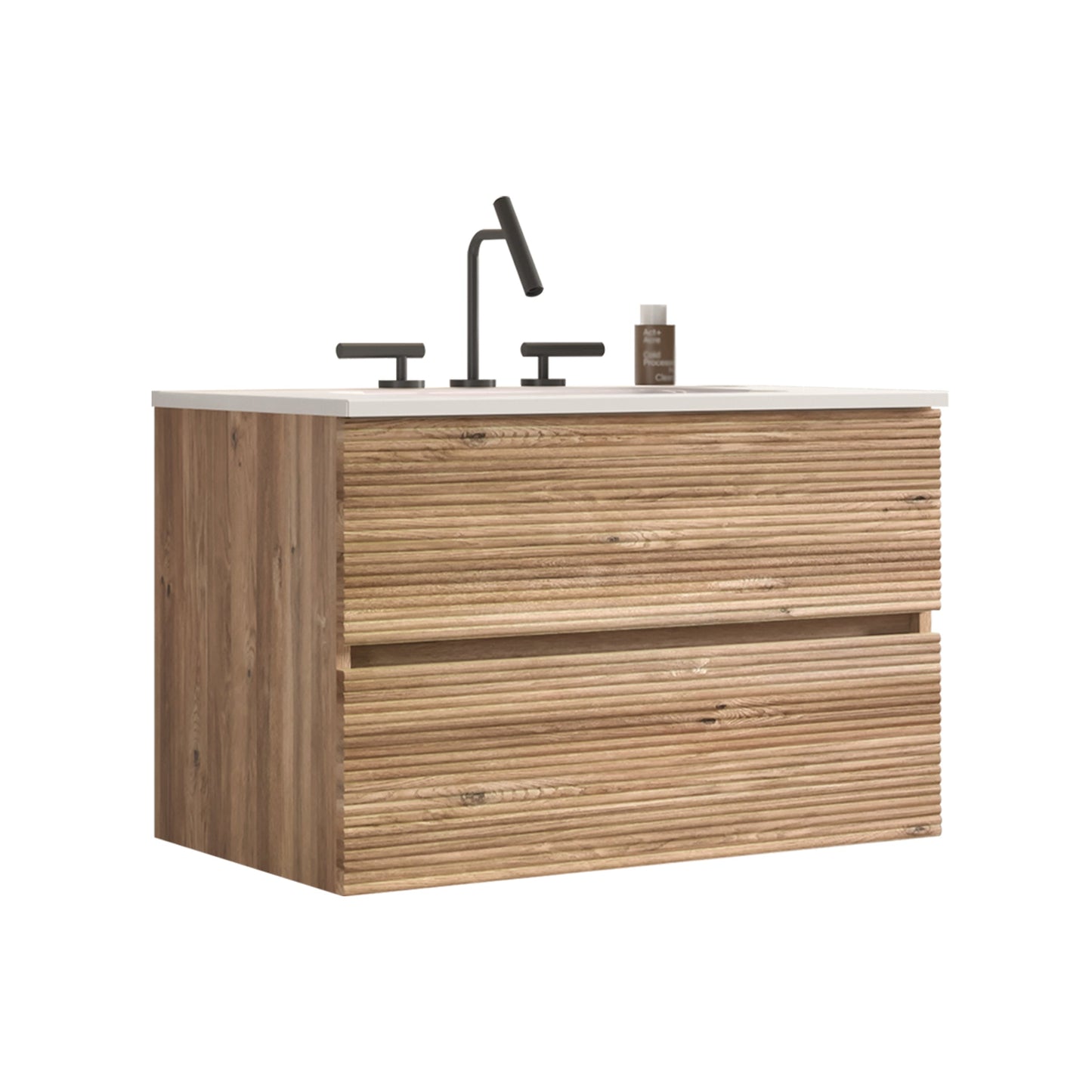 30' Wall Mounted Rough Oak&Rough Oak Bathroom Vanity with Integrated Ceramic ...
