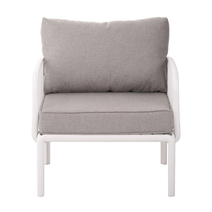 5 Piece Outdoor Conversation Set White Gray Fabric