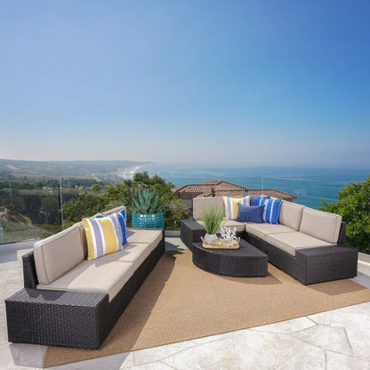 Outdoor Sectional Set PE Rattan Iron Dark Brown 8 Piece No Assembly