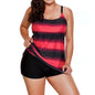 Women's Split Plus Size Striped High Waist Swimsuit