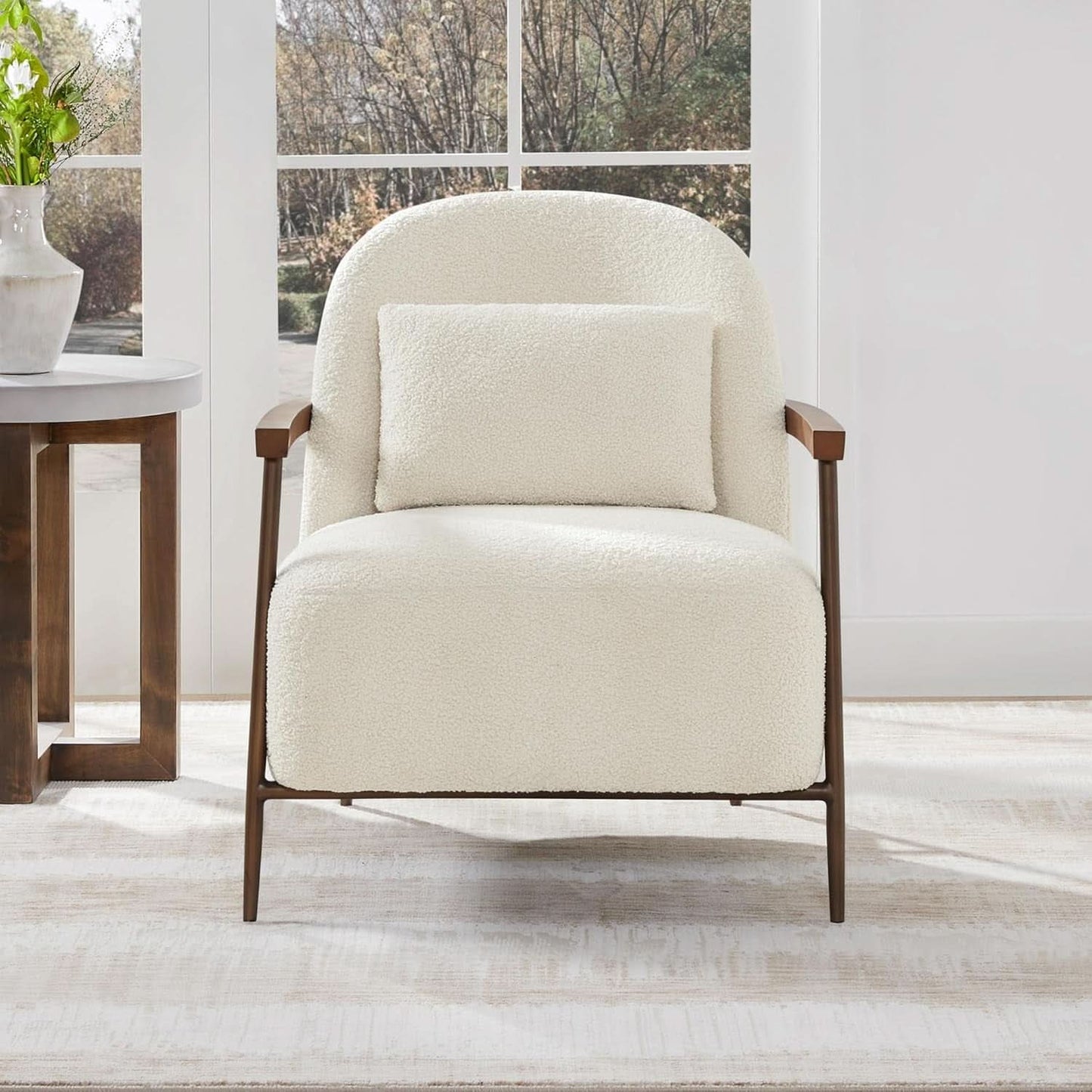 Ivory Faux Sherpa Armchair With Metallic Framework