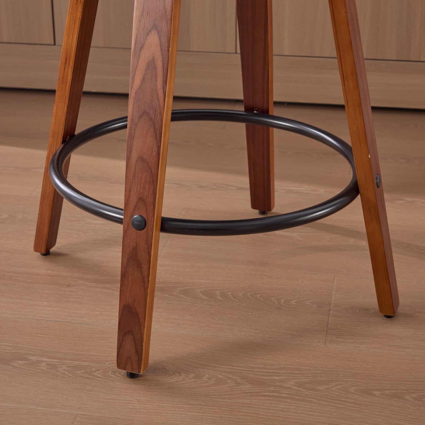26-Inch Counter Height Bar Stools Set of 3, Walnut Black Cane Rattan Back, Beige