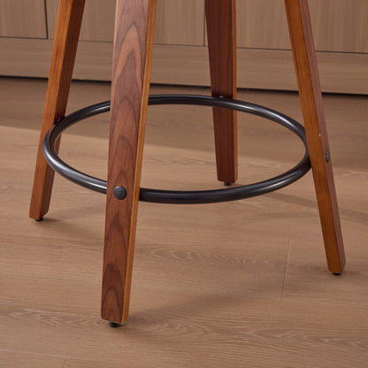 26-Inch Counter Height Bar Stools Set of 3, Walnut Black Cane Rattan Back, Beige