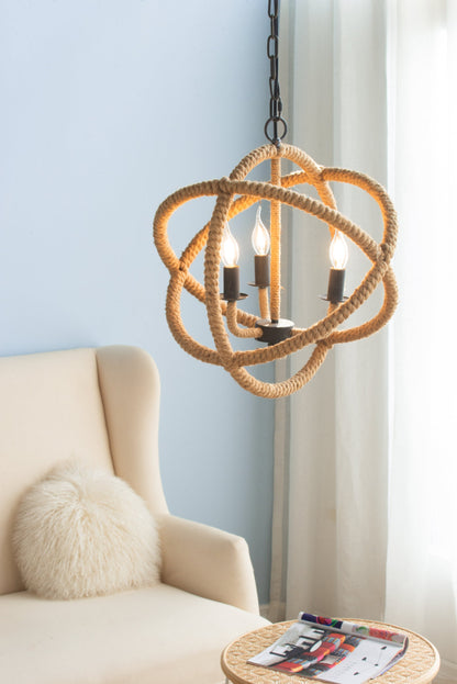 Chandelier 3-Light Farmhouse Rope Globe Hanging Adjustable Chain