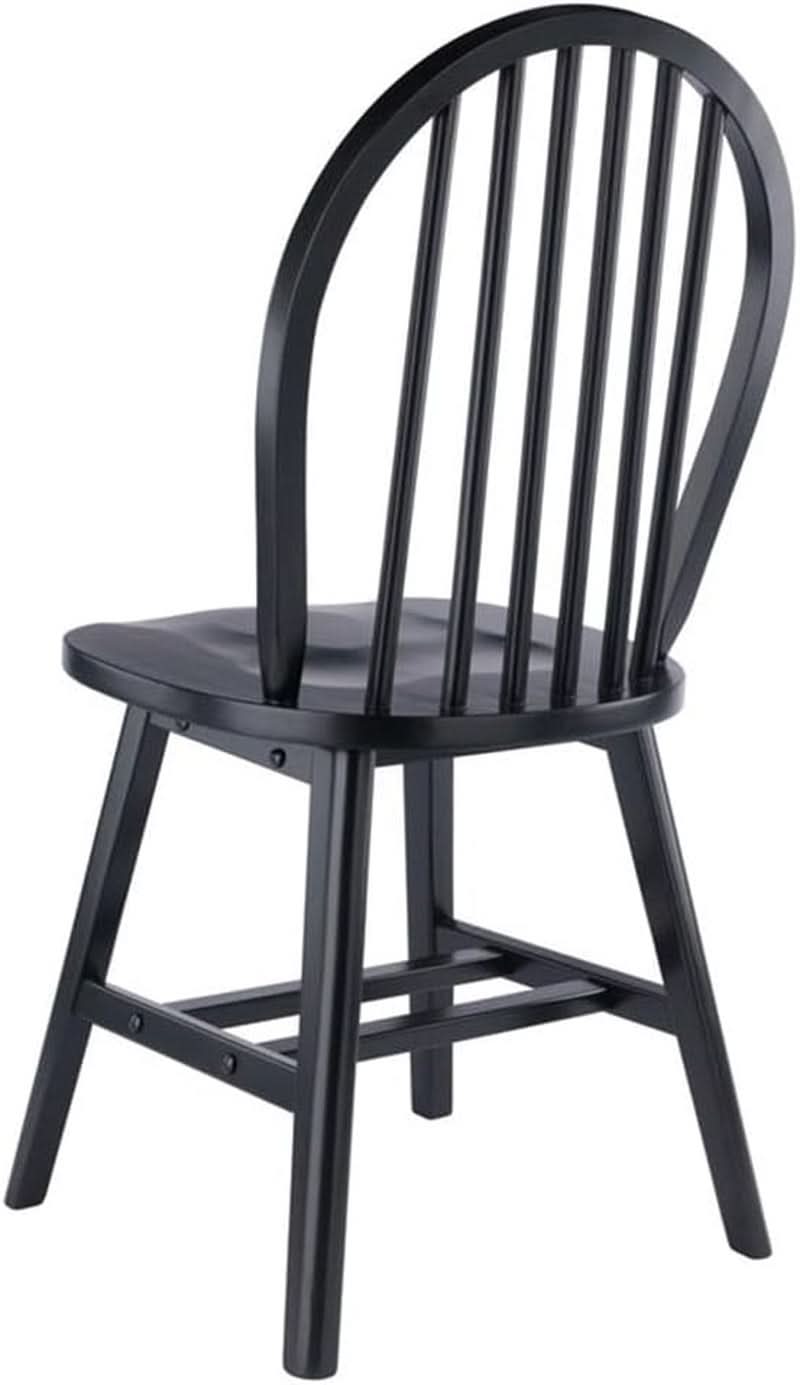 Windsor Dining Chair Set Solid Wood Black Finish 2 Pack