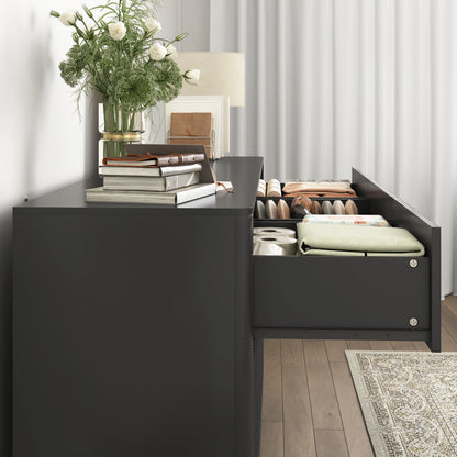 Mid-Century 9-Drawer Black Wave Dresser 59.1x15.7x31.6