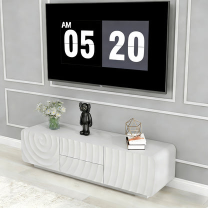 TV Stand Spiral Wave White MDF Floating Base Fits 60 In TV 58.3 In