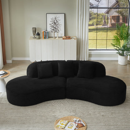 Curved Corduroy Sectional Sofa 4-Seat 123" Black