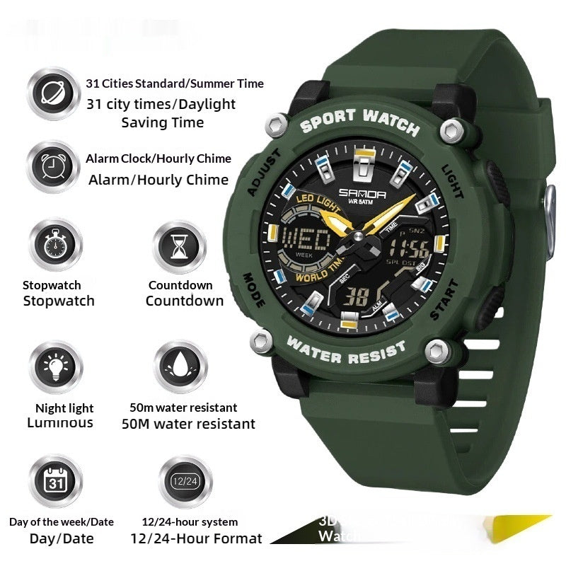 Students Dual-display Luminous Chronograph Watch For Hiking