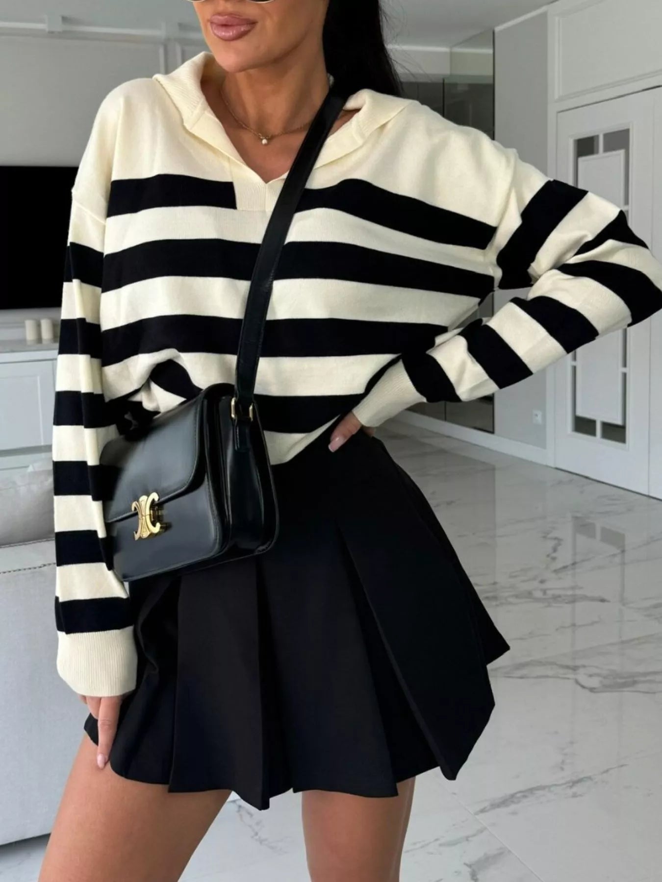Striped Dropped Shoulder Knit Top