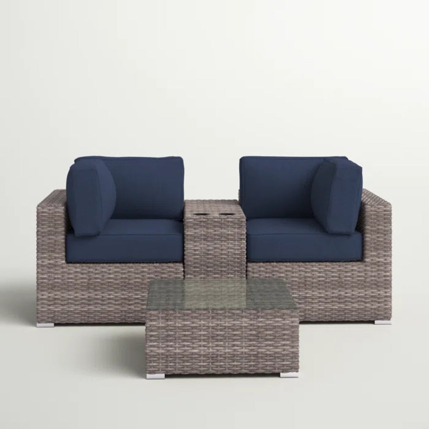Outdoor Loveseat Set 2-Seat Wicker Gray Cupholder