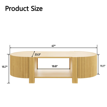 3-Piece Living Room Table Set, 1 Coffee and 2 Side Tables, Solid Wood, 47 in