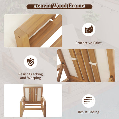 Outdoor Chaise Lounge Acacia Wood Light Teak Beige Cushion 5 Position 2