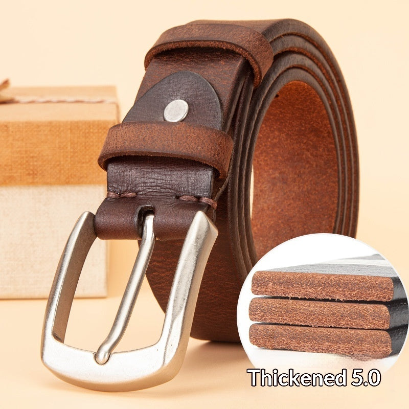 Mens Leather Belt Versatile Solid Pin Buckle Waistband