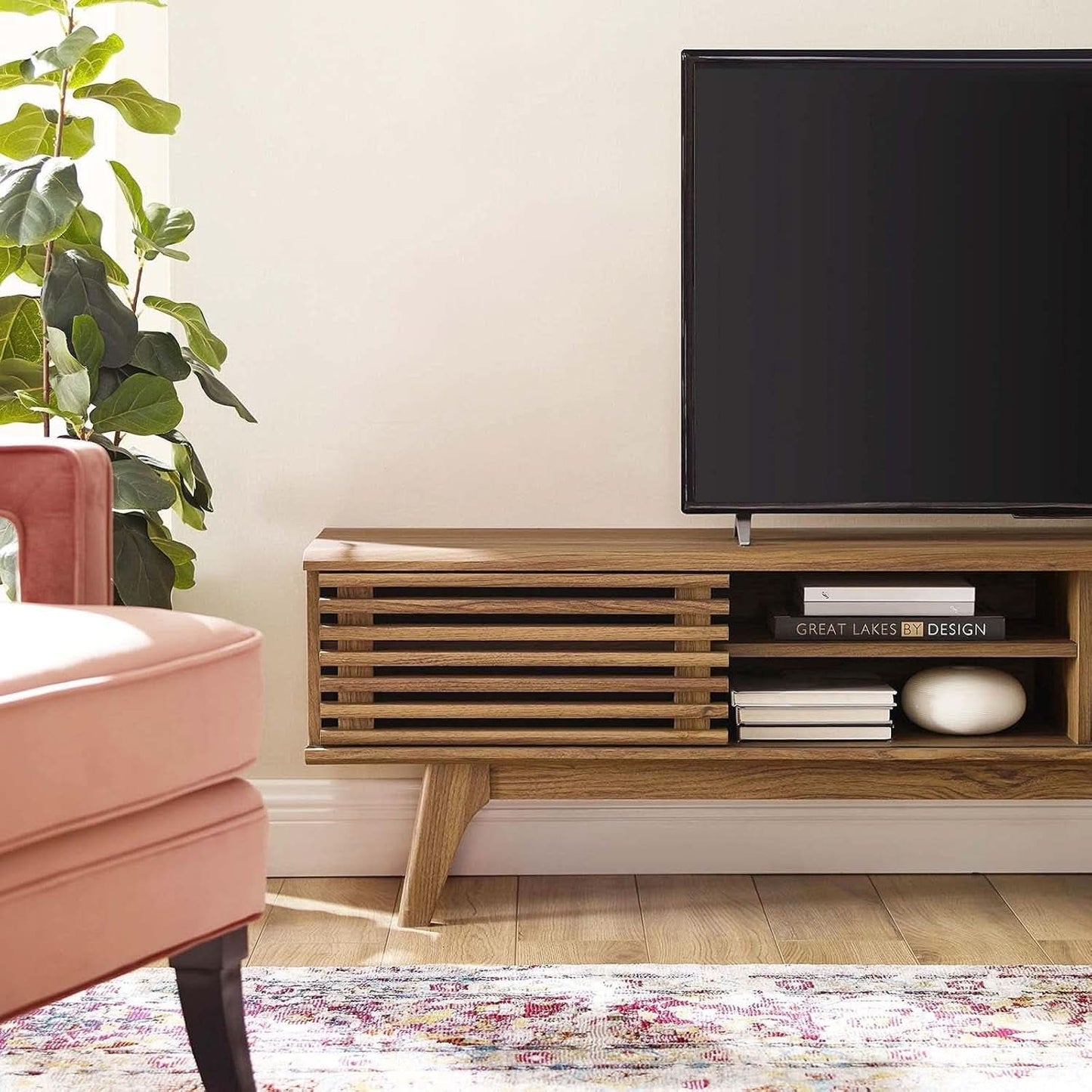 70 Inch Mid Century Modern Walnut TV Stand Console