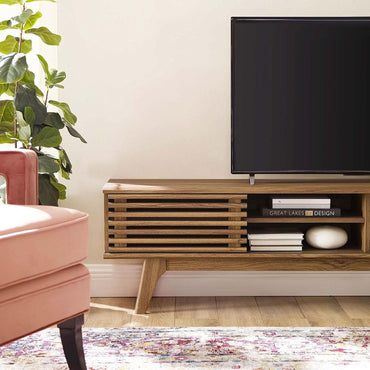 70 Inch Mid Century Modern Walnut TV Stand Console
