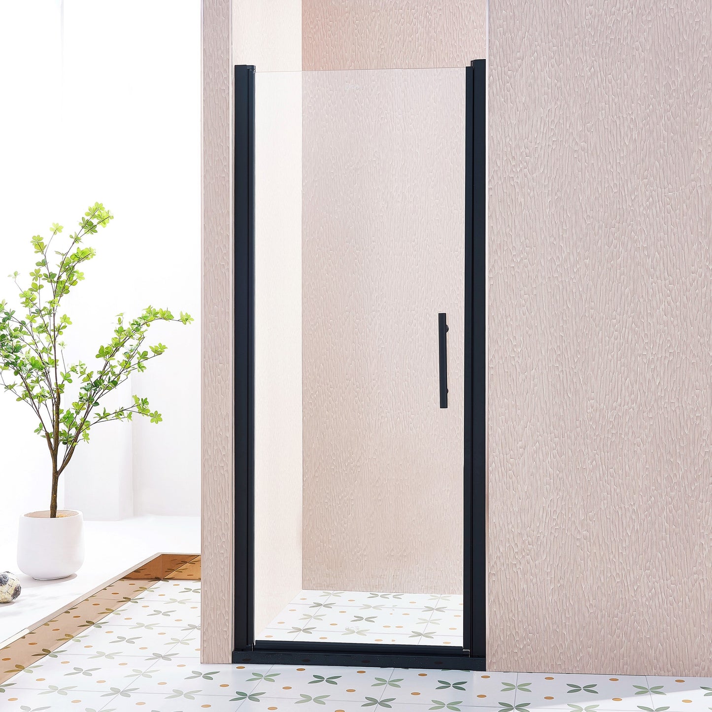 32-33.5in W x 75in H Pivot Single Swing Shower Door, Matte Black, 6mm Glass