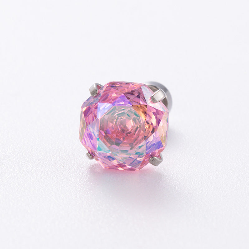 High-end, Brilliantly Reflective Octagonal Millennium Rose-cut Cubic Zirconia Stud Earrings