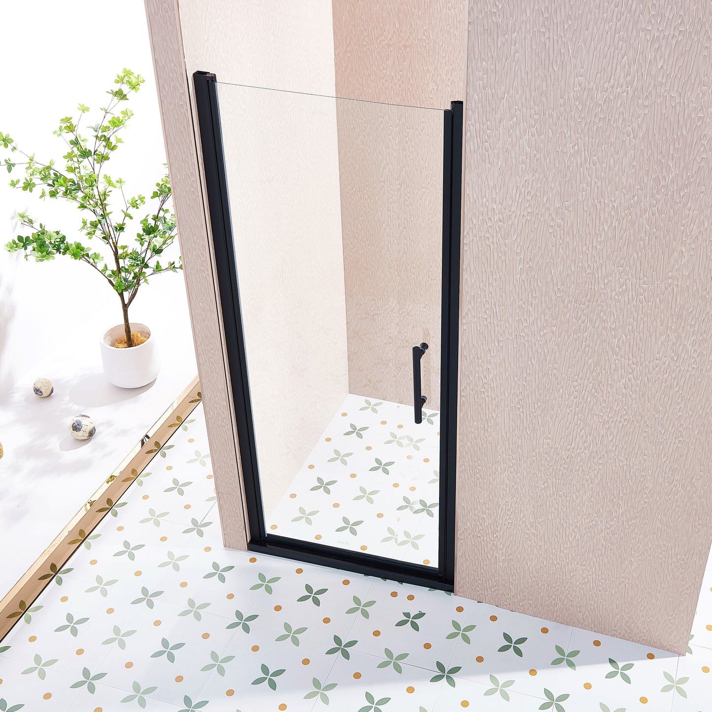 32-33.5in W x 75in H Pivot Single Swing Shower Door, Matte Black, 6mm Glass