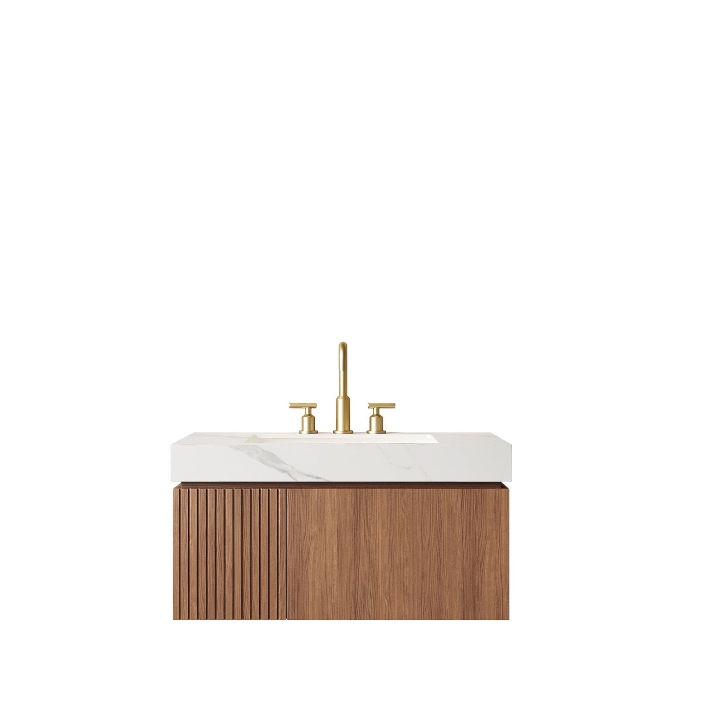36' Bathroom Vanity with Sink, Floating Plywood Cabinet Carrara White Sintered Stone
