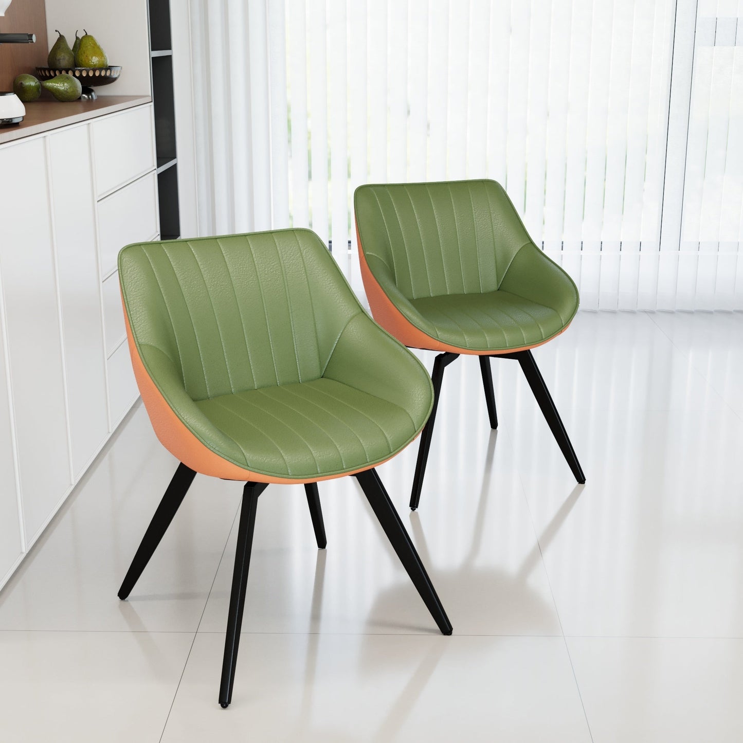 29.53 'MDF modern round coffee table and 2 PU dining chairs set, ring-striped