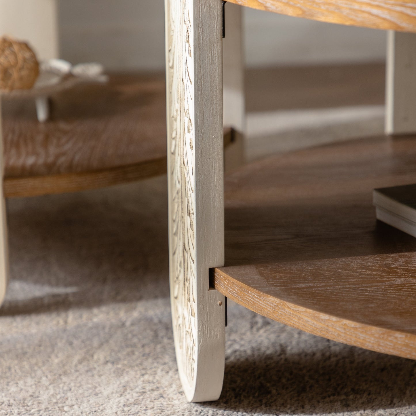 Carved Wood Coffee Table, Retro Double-Layer Storage, Palace Style, Small Spaces