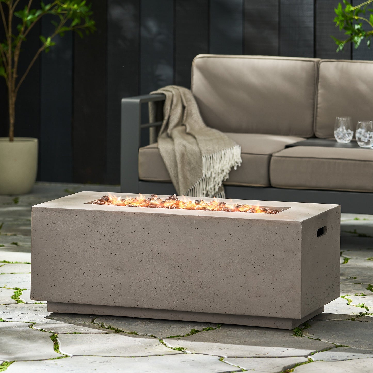 Modern 40 Inch Outdoor Rectangular MGO Fire Pit 40000 BTU, Dark Grey