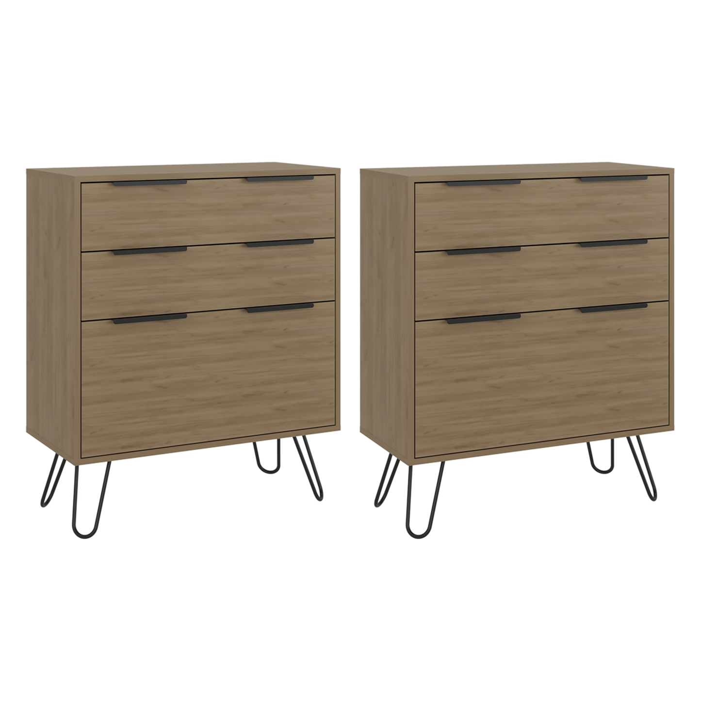 Dresser Modern Set of 2 3-Drawer Beige Particle Board Metal Legs 30.1x35.5 In