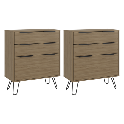 Dresser Modern Set of 2 3-Drawer Beige Particle Board Metal Legs 30.1x35.5 In