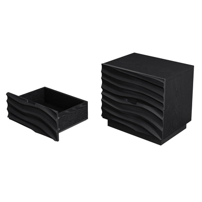 Solid Wood Nightstands Set of 2, 2 Drawers, No Handles, Living Room, Black