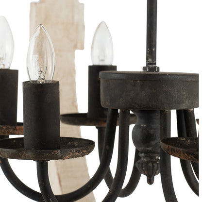 Chandelier 6-Light Wood Hanging Adjustable Chain Kitchen Dining Room