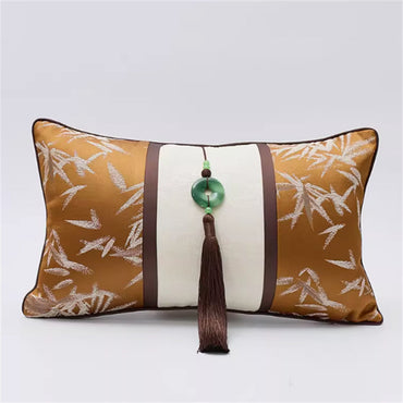 Asian Bamboo Leaf Embroidered Cushion (Cover or with Insert)