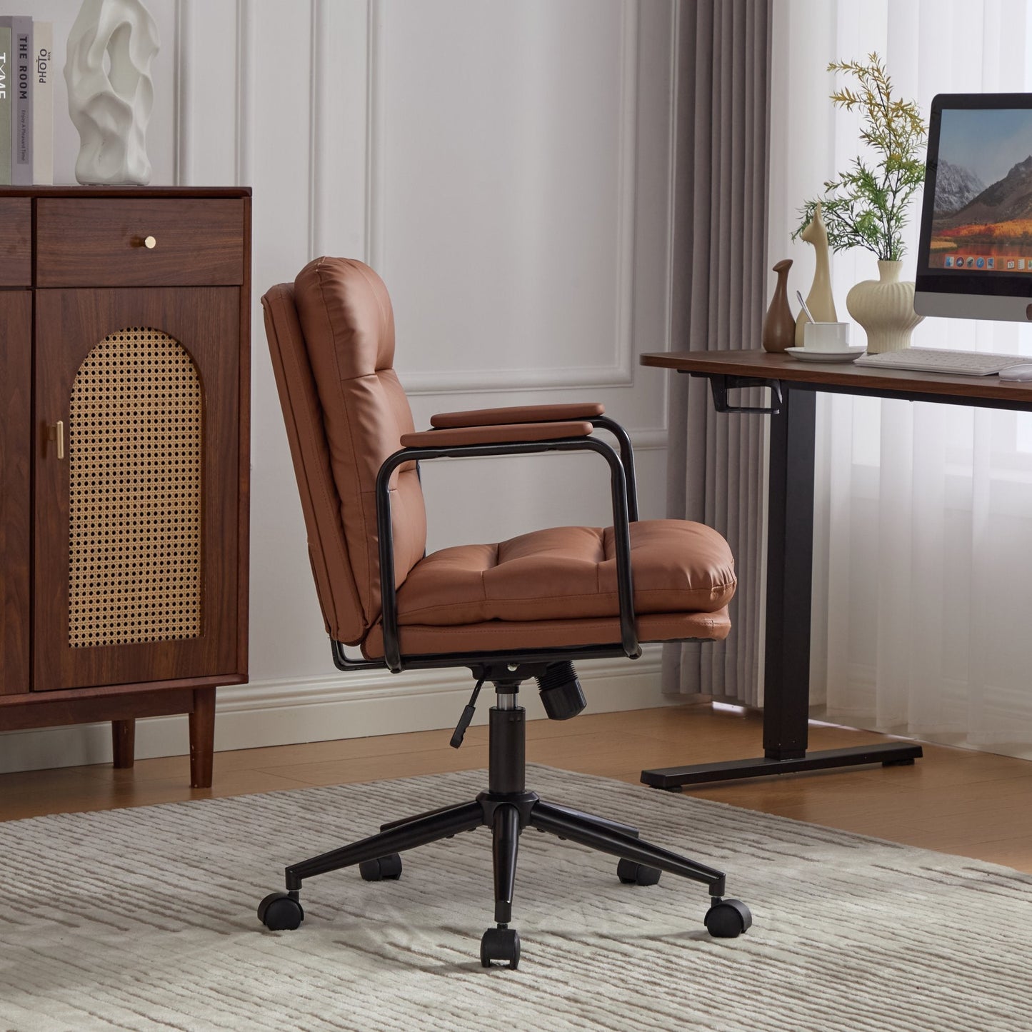 Office Chair,Mid Back Home Office Desk Task Chair with Wheels and Arms Ergono...