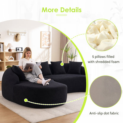 Sectional Sofa L-Shape Curved Chaise Chenille Black 5 Seat 106 In