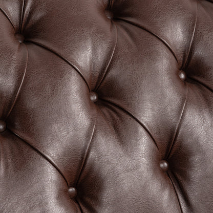 Chaise Lounge Armless PU Leather Dark Brown Tufted Foam Birch Legs 220 LB