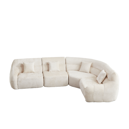 Sectional Sofa Curved Modular Chenille Beige 4 Seat 900 LB No Assembly