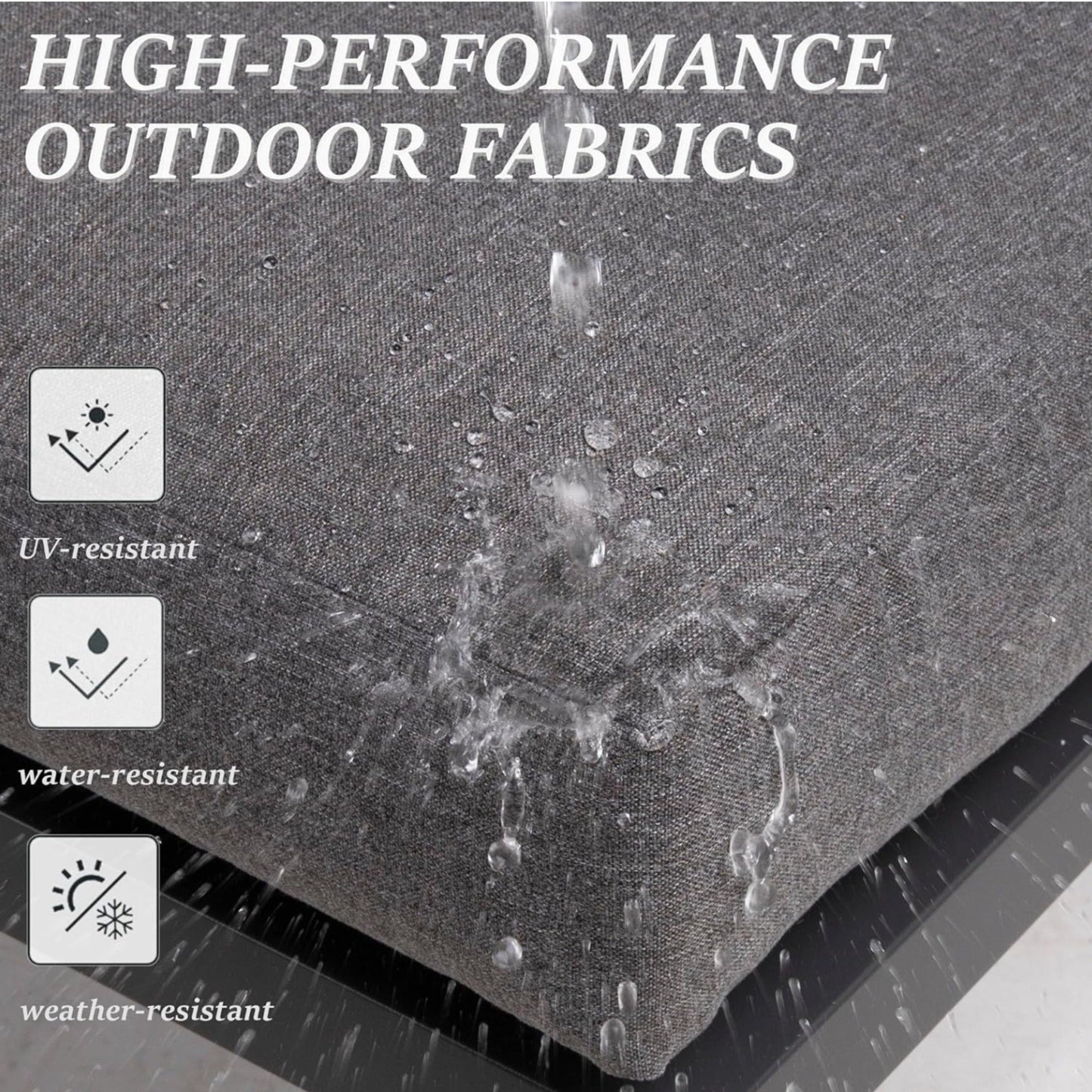 Outdoor Ottoman Aluminum Black Gray Cushion Rectangular Set of 2