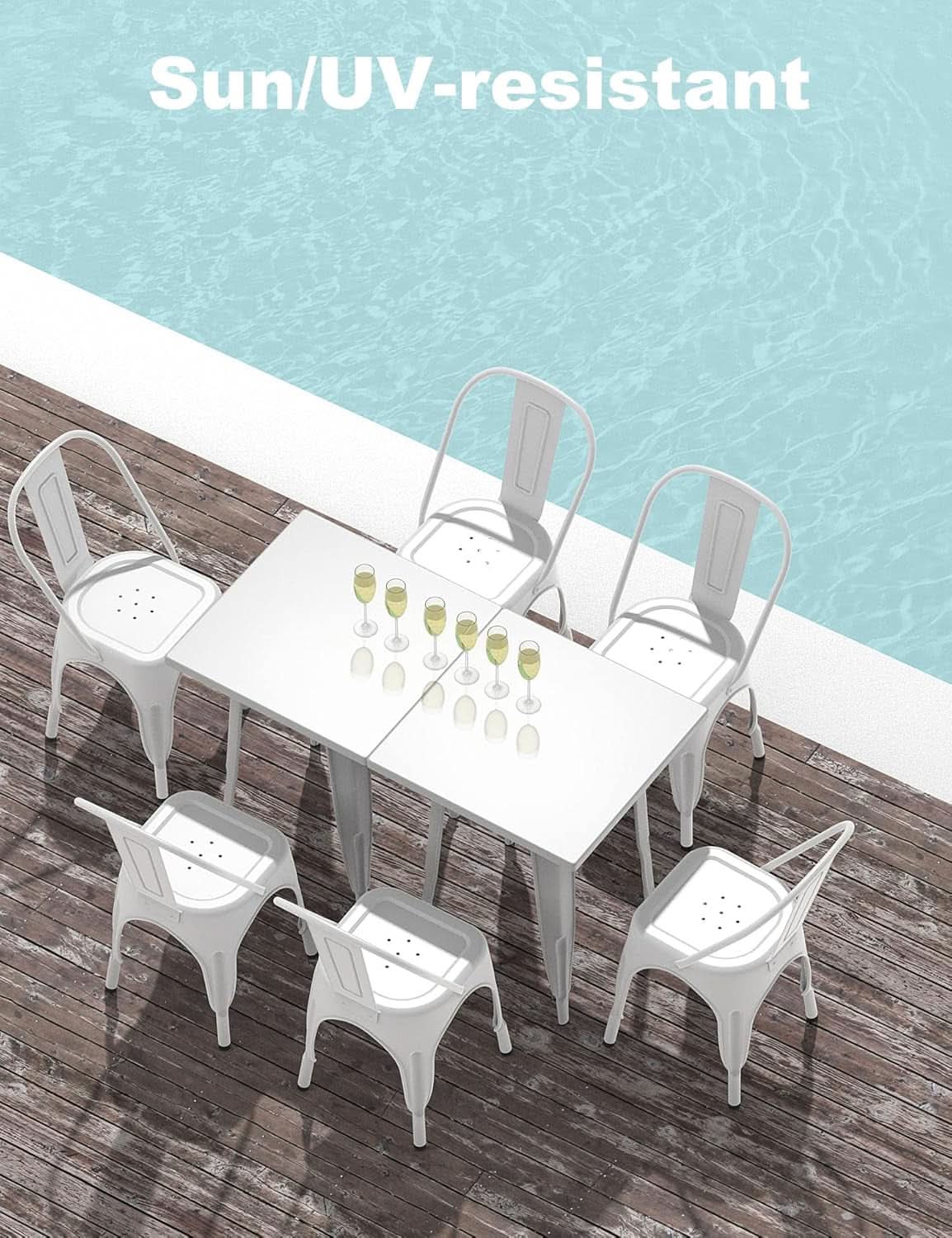 Tolix Style Metal Dining Chair White Stackable Set Of 4