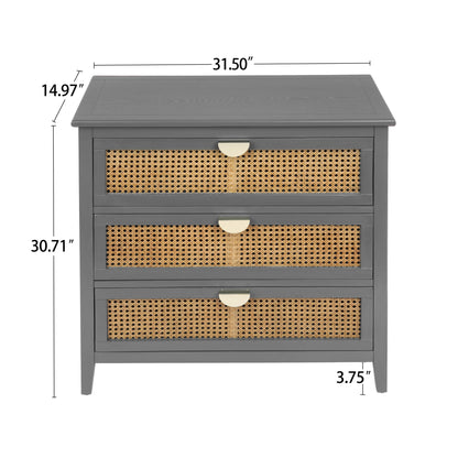 3-Drawer Cabinet - Natural Rattan - Suitable for Bedroom, Living Room, or Study