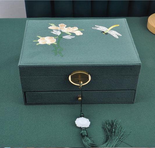Chinese Style Embroidered Flannel Jewelry Box
