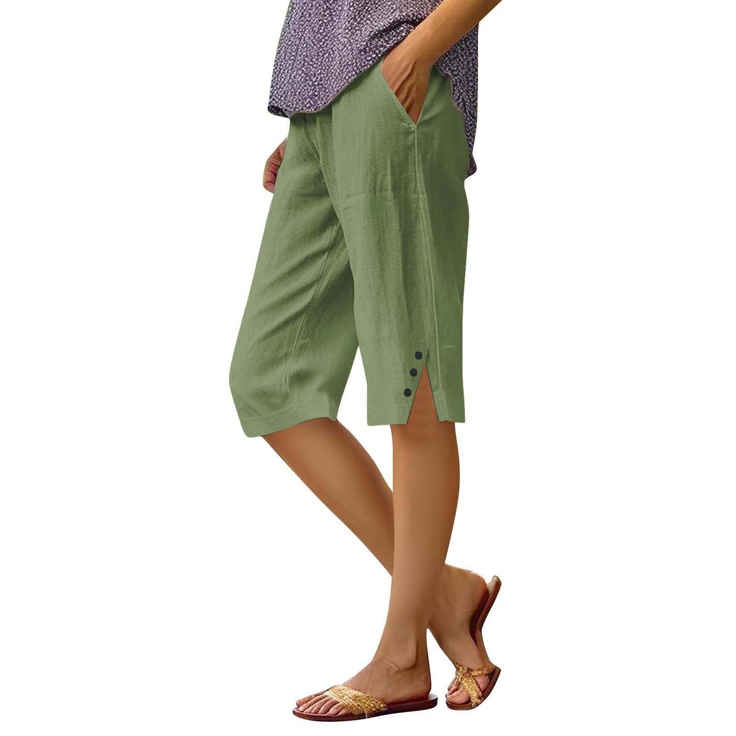 Casual Loose-fit Cotton-linen Drawstring Shorts With Pockets