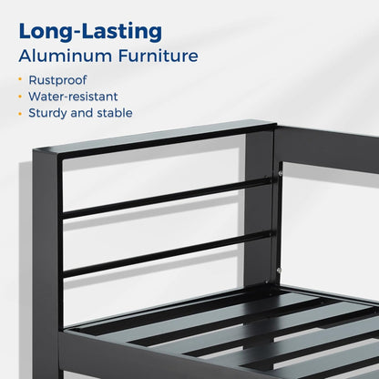 Outdoor Aluminum Sofa 3 Seat 74" Blue Cushions