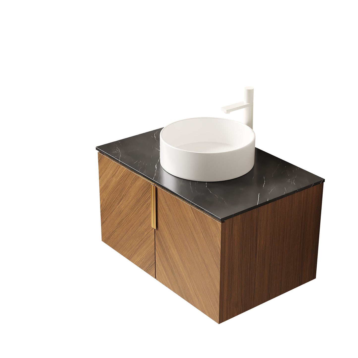 30' Bathroom Vanity with Sink, Wall-Mounted Plywood Cabinet Black Sintered Stone Top